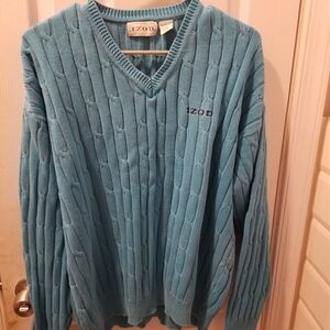 IZOD Men's Cable V‑Neck Sweater — Light Teal